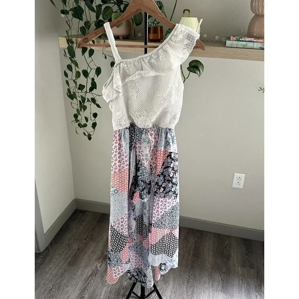 Speechless Kids Patchwork Tiered Dress Size 16 Boho Lace Ruffle Summer Spring